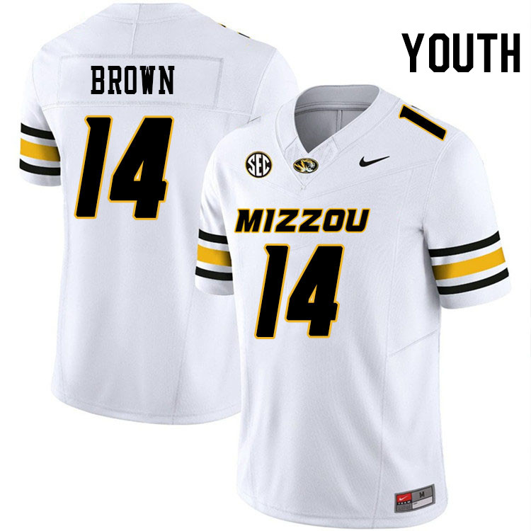 Youth #14 Brett Brown Missouri Tigers College Football Jerseys Stitched-White